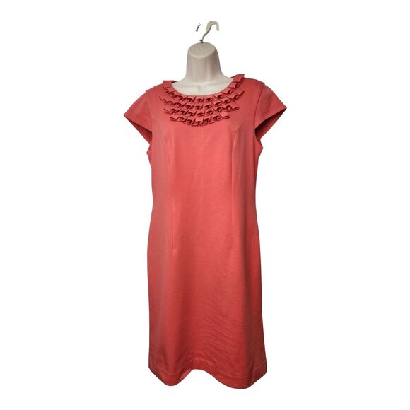 Adrienne Vittadini Ponte Coral Salmon Loop Pleat Neck Sheath Dress Size 10 - Picture 1 of 9